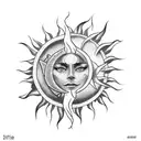 matching sun and moon tattoo design idea