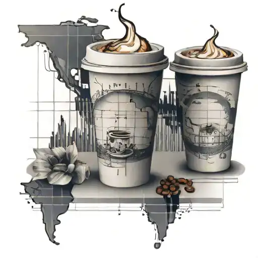 A detailed tattoo of a trading chart with coffee cups as markers tattoo design idea