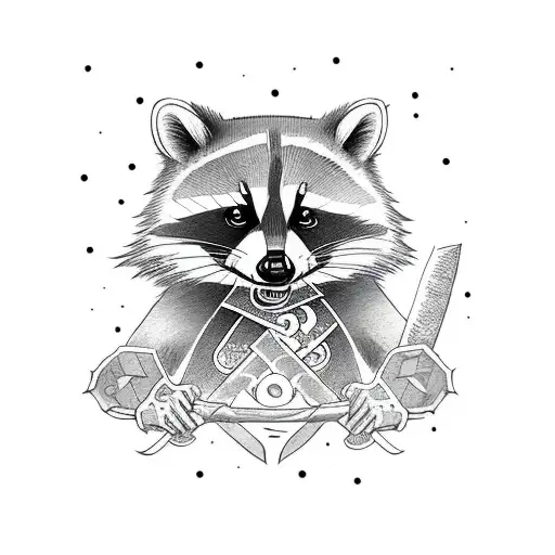 raccoon barbarian with axe tattoo design idea