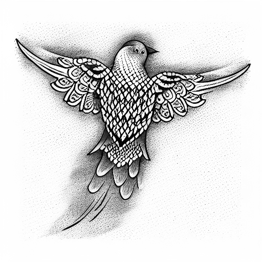 guitar and bird tattoo design idea