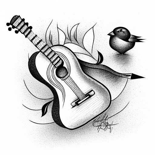 guitar and bird tattoo design idea
