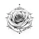 A punk-inspired sword surrounded by black roses tattoo design idea