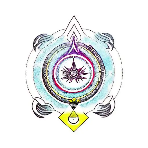 Shiva meditating in mountains.  holding Damru, trishul & compass tattoo design idea