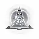 Shiva meditating in mountains.  holding Damru, trishul & compass tattoo design idea