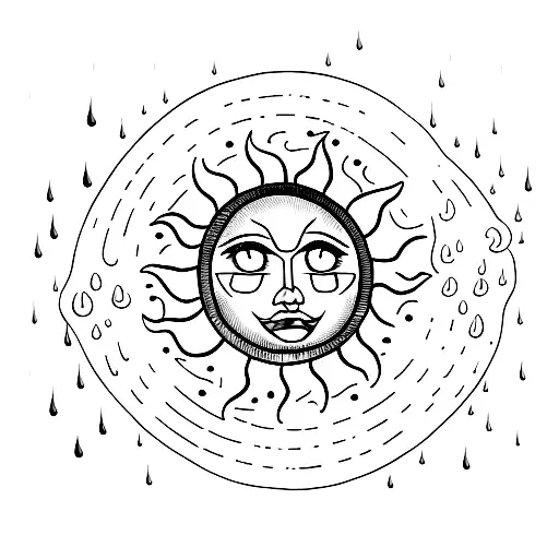 sun and rain tattoo design idea