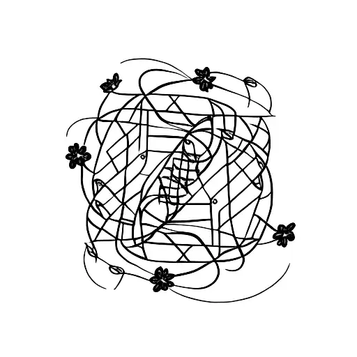 A minimalist tattoo of a DNA double helix intertwined with a vine of flowers tattoo design idea