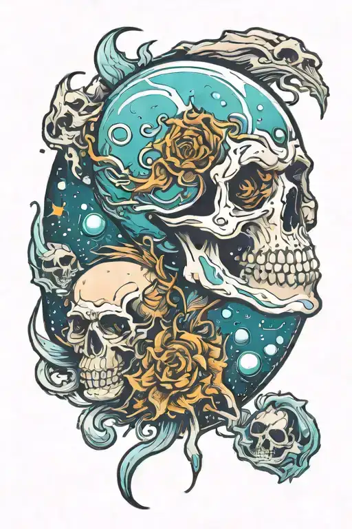 ocean skull space tattoo design idea