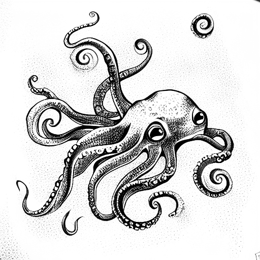 water, illusion, octopus, dolphin tattoo design idea