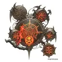 concept tattoo , path of exile - chaos orb , memnto mori , hero - samurai , colosus , world  tattoo design idea
