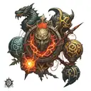 concept tattoo , path of exile - chaos orb , memnto mori , hero - samurai , colosus , world  tattoo design idea