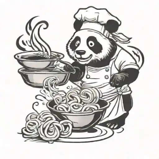 chef panda cooking pasta tattoo design idea