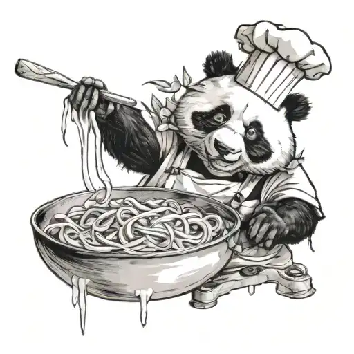 chef panda cooking pasta tattoo design idea