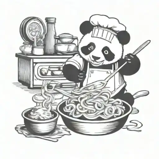 chef panda cooking pasta tattoo design idea