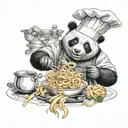 chef panda cooking pasta tattoo design idea