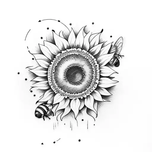 sunflower bee music cocktail tattoo design idea