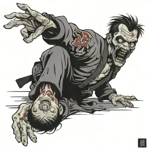 Zombie Bjj black belt crawling out of a dslr camera tattoo design idea