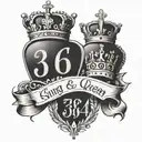king and queen crown with text '380145' + '015545' tattoo design idea