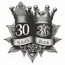king and queen crown with text '380145' + '015545' tattoo design idea
