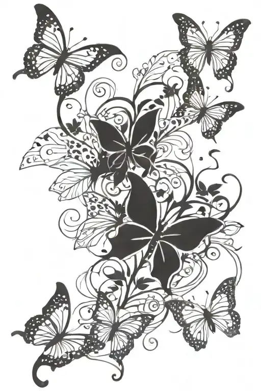 vine wrapping upward from wrist, butterflies fluttering, wispy tattoo design idea