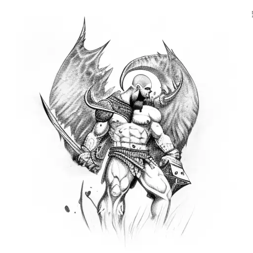 Kratos battling a mythical creature tattoo design idea