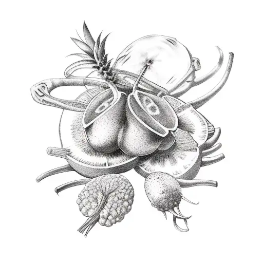 fruits and vegetables tattoo design idea
