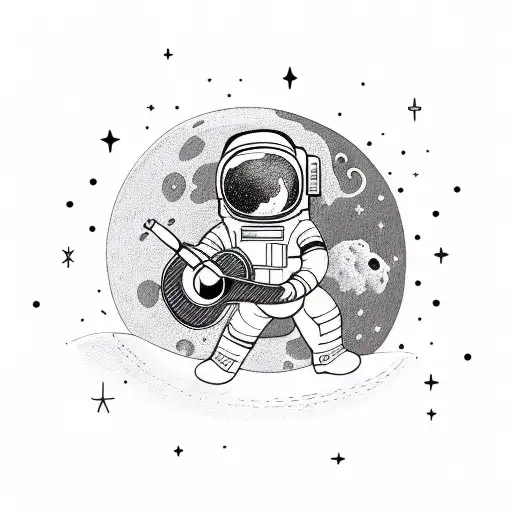Astronaut playing a guitar on the moon tattoo design idea