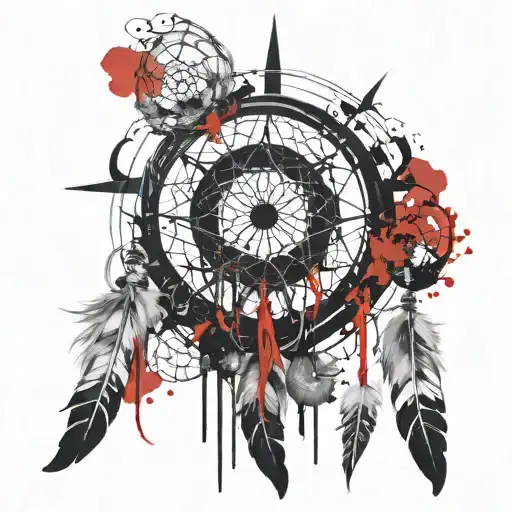 Unalome with dream catcher and moons with a witch theme tattoo design idea