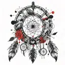 Unalome with dream catcher and moons with a witch theme tattoo design idea