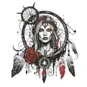 Unalome with dream catcher and moons with a witch theme tattoo design idea