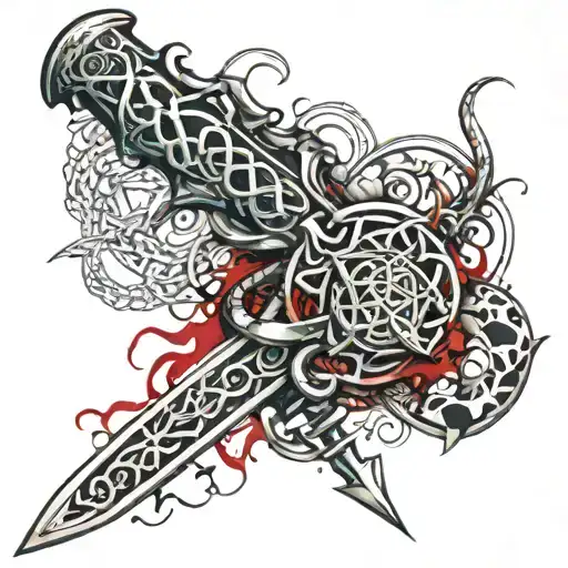 Celtic know blade dagger with snake wrapped tattoo design idea