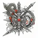 Celtic know blade dagger with snake wrapped tattoo design idea