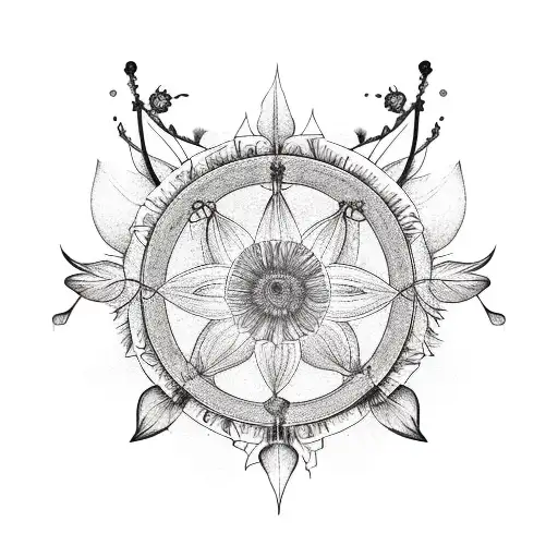 Dream catcher inspired with lavendar, tulip, gerbera daisy,and orchid tattoo design idea