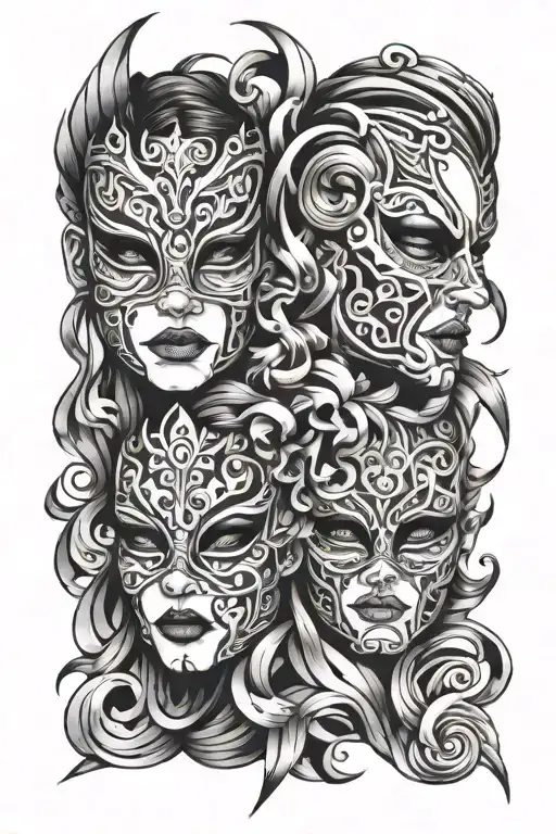 masked faces overlapping to make tattoo design idea