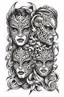masked faces overlapping to make tattoo design idea