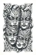 masked faces overlapping to make tattoo design idea