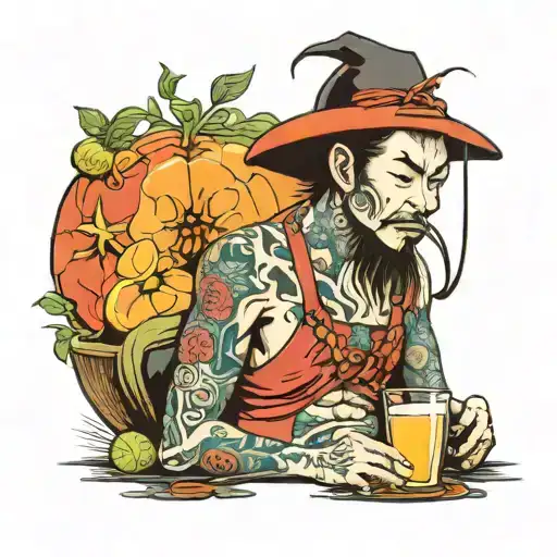 drunk man drinks fresh juice tattoo design idea