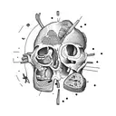 An explorer's backpack filled with anatomical hearts, bones, and loaves of bread, symbolizing the journey of life and death tattoo design idea