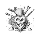 An explorer's backpack filled with anatomical hearts, bones, and loaves of bread, symbolizing the journey of life and death tattoo design idea