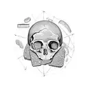 An explorer's backpack filled with anatomical hearts, bones, and loaves of bread, symbolizing the journey of life and death tattoo design idea