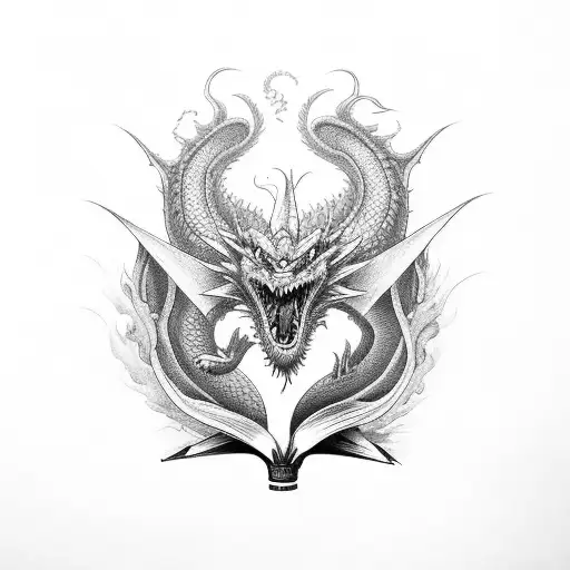 open book with dragon tattoo design idea