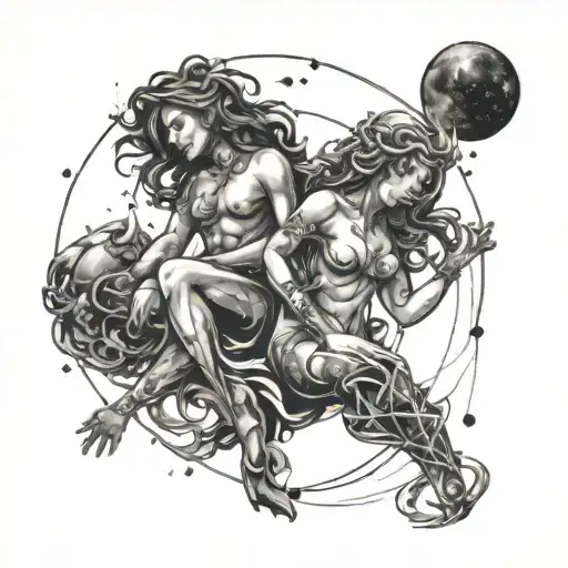 A constellation tattoo of Aquarius and Gemini intertwined with aquatic elements tattoo design idea
