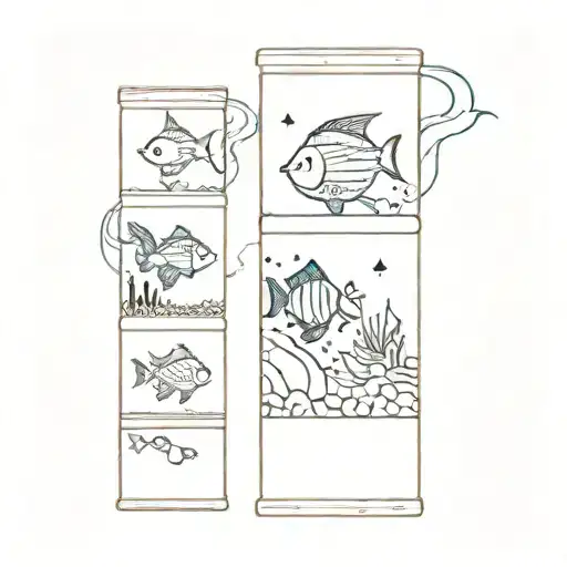 A geometric design of fish tanks stacked on top of each other, with each tank representing a zodiac sign like Aquarius and Gemini tattoo design idea