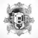 camera roll around arm tattoo design idea