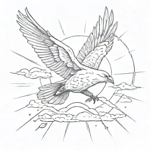 free bird bursting through sun setting tattoo design idea