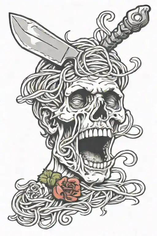spaghetti lateral view with a knife inside italian  tattoo design idea