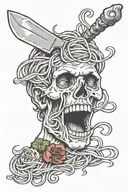 spaghetti lateral view with a knife inside italian  tattoo design idea