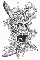 spaghetti lateral view with a knife inside italian  tattoo design idea