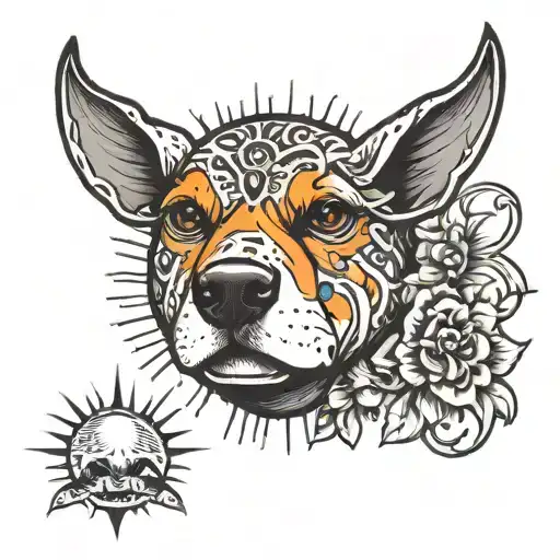 dog, sun and moo tattoo design idea