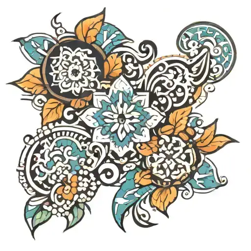 Portuguese tile pattern blending into fijian masi tattoo tattoo design idea