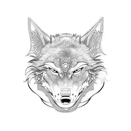 Samurai helmet wolf side tattoo design idea